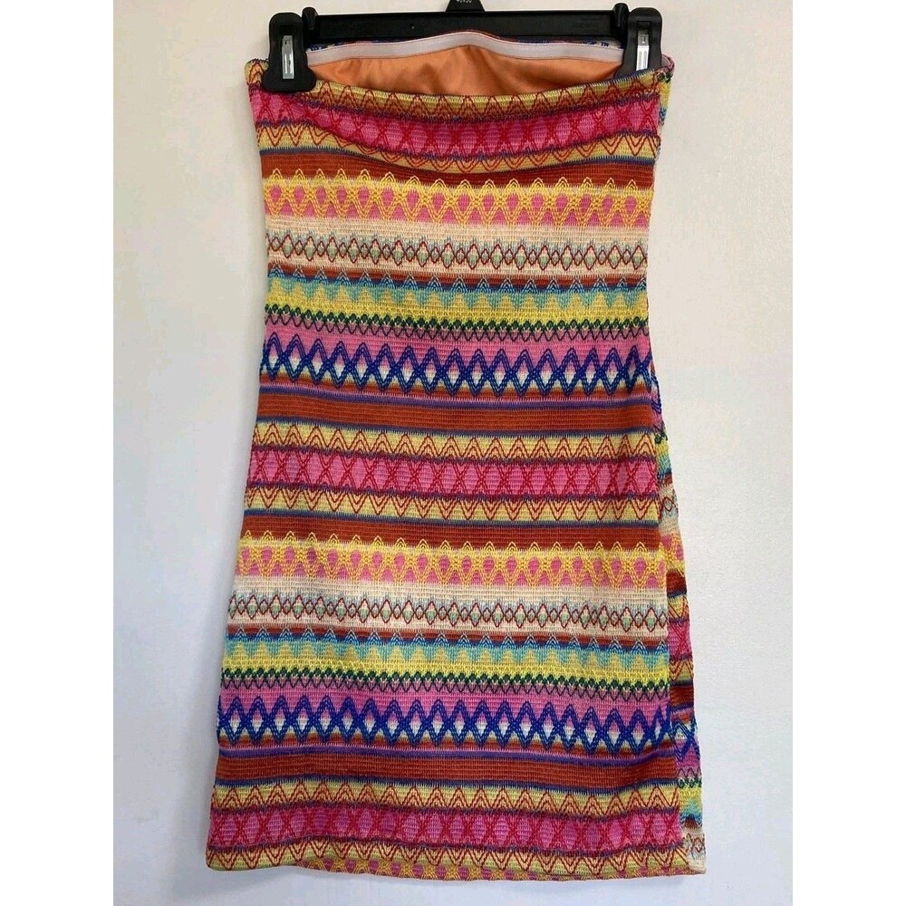 Shein Dress Womens S Mini Boho Colorful Hippie Geometric Crochet Knit Festival